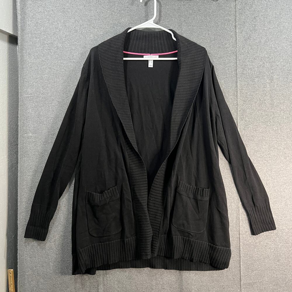 Isaac Mizrahi LIVE! Shawl Collar Sweater Cardigan with Pockets Pitch Black Large